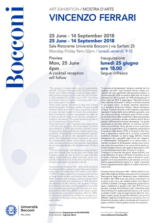 Attraversare il tempo/ Vincenzo Ferrari a cura di Elena Pontiggia. Università Bocconi, Milano, Italia.